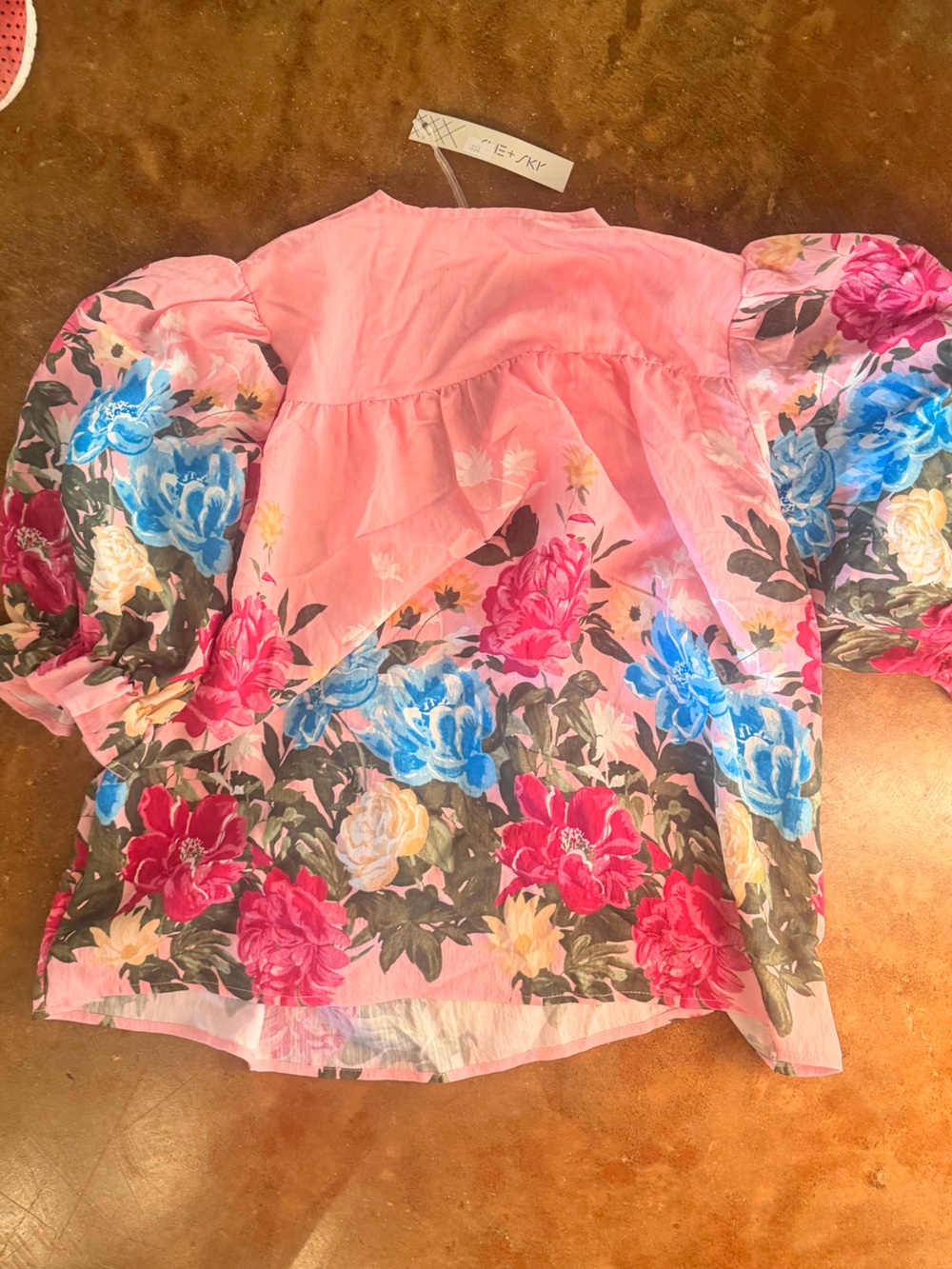 She + Sky Pink Lined Top with Green Trim - Picture 3 of 3